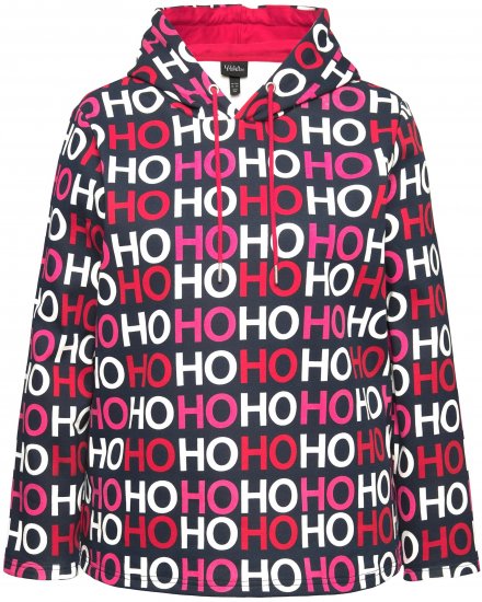 Ulla Popken Ho Ho Ho Lettering Hooded Sweatshirt Navy - Hoodies & Sweatshirts - 