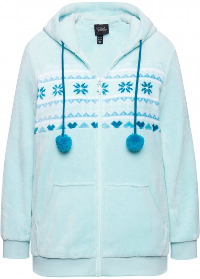 Ulla Popken Plush Alpine Striped Motif Loungewear Hoodie Baby Blue - Hoodies & Sweatshirts - 