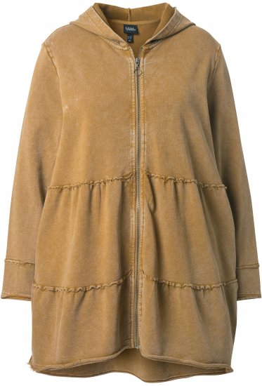 Ulla Popken Tiered Flounce Panel Zip Up Hoodie Mocha Brown - Hoodies & Sweatshirts - Kuschelige Sweatshirts & Strick