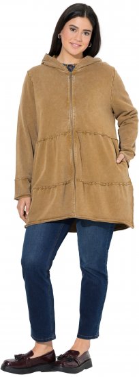 Ulla Popken Tiered Flounce Panel Zip Up Hoodie Mocha Brown - Hoodies & Sweatshirts - Kuschelige Sweatshirts & Strick
