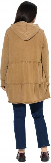 Ulla Popken Tiered Flounce Panel Zip Up Hoodie Mocha Brown - Hoodies & Sweatshirts - Kuschelige Sweatshirts & Strick