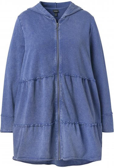 Ulla Popken Tiered Flounce Panel Zip Up Hoodie Atlantic Blue - Hoodies & Sweatshirts - 