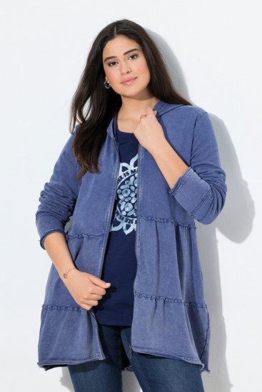 Ulla Popken Tiered Flounce Panel Zip Up Hoodie Atlantic Blue - Hoodies & Sweatshirts - Kuschelige Sweatshirts & Strick