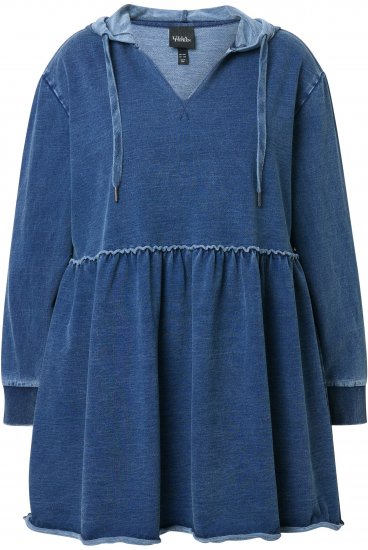 Ulla Popken Indigo Dyed Flounce Panel Hoodie Blue - Hoodies & Sweatshirts - 