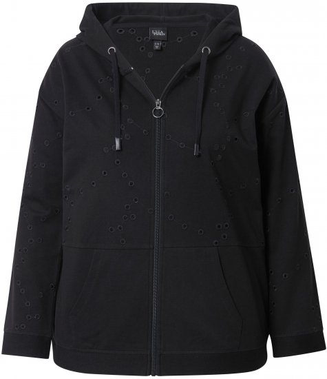 Ulla Popken Eyelet Embroidered Zip-Up Hoodie Black - Hoodies & Sweatshirts - Kuschelige Sweatshirts & Strick