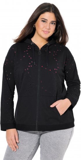 Ulla Popken Eyelet Embroidered Zip-Up Hoodie Black - Hoodies & Sweatshirts - Kuschelige Sweatshirts & Strick