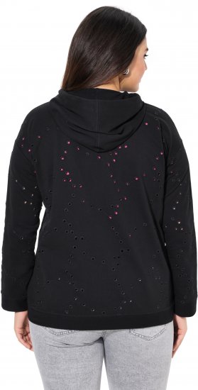 Ulla Popken Eyelet Embroidered Zip-Up Hoodie Black - Hoodies & Sweatshirts - Kuschelige Sweatshirts & Strick