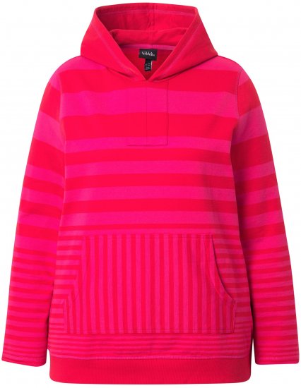Ulla Popken Oversized Striped Long Sleeve Hoodie Lychee - Hoodies & Sweatshirts - Kuschelige Sweatshirts & Strick