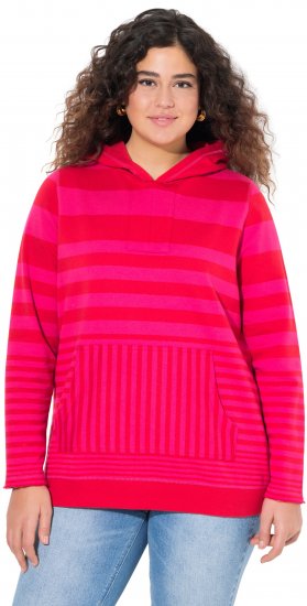 Ulla Popken Oversized Striped Long Sleeve Hoodie Lychee - Hoodies & Sweatshirts - Kuschelige Sweatshirts & Strick