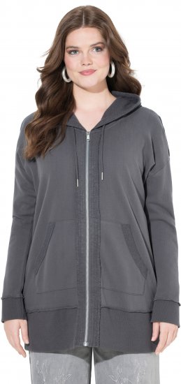 Ulla Popken Decorative Seam Zip-Up Hoodie Graphite Grey - Hoodies & Sweatshirts - 