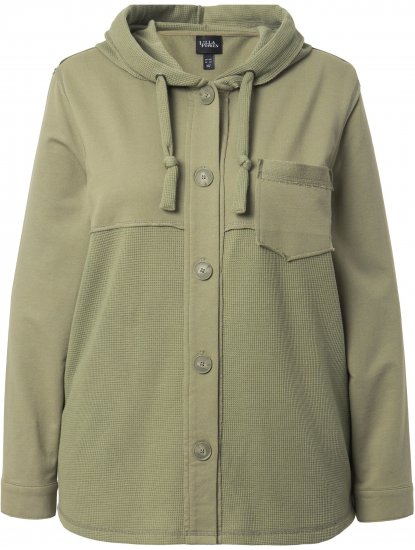 Ulla Popken Mixed Texture Button Down Hoodie Pond Green - Hoodies & Sweatshirts - 