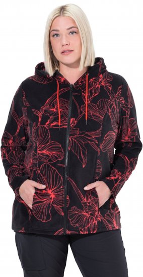 Ulla Popken Fleece Flower Print Zip-Up Hoodie Black - Hoodies & Sweatshirts - 