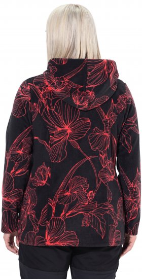 Ulla Popken Fleece Flower Print Zip-Up Hoodie Black - Hoodies & Sweatshirts - 