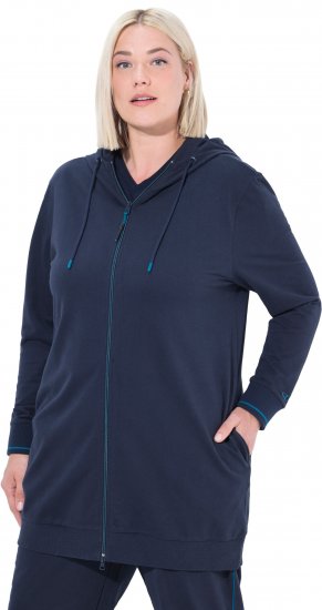 Ulla Popken Contrast Piping Zip-Up Hoodie Navy - Hoodies & Sweatshirts - 