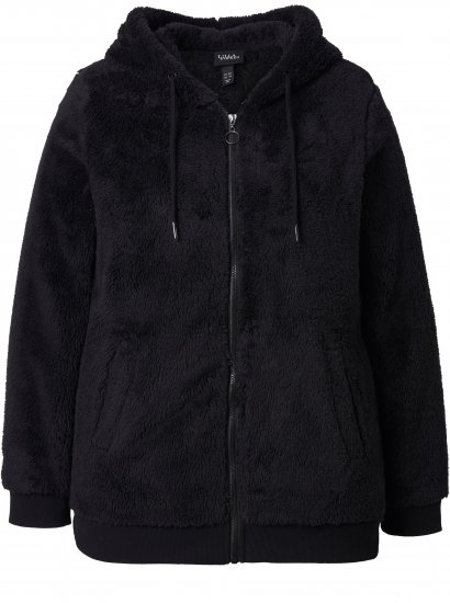 Ulla Popken Teddy Fleece Zip-Up Hoodie Black - Hoodies & Sweatshirts - 