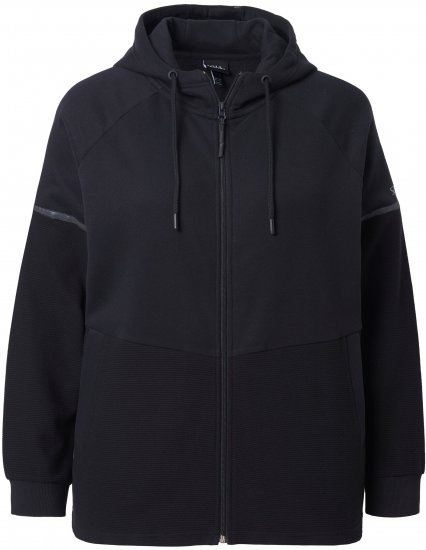 Ulla Popken Mix Fabric Reflective Trim Zip Hoodie Black - Hoodies & Sweatshirts - 