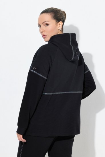 Ulla Popken Mix Fabric Reflective Trim Zip Hoodie Black - Hoodies & Sweatshirts - Kuschelige Sweatshirts & Strick