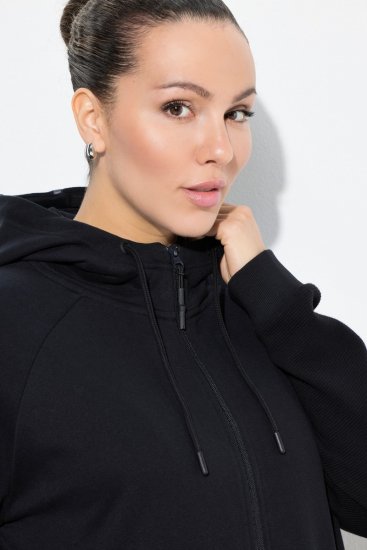 Ulla Popken Mix Fabric Reflective Trim Zip Hoodie Black - Hoodies & Sweatshirts - Kuschelige Sweatshirts & Strick
