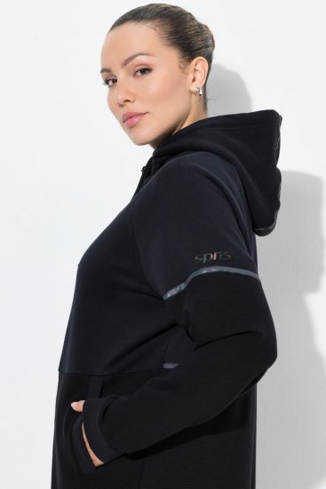 Ulla Popken Mix Fabric Reflective Trim Zip Hoodie Black - Hoodies & Sweatshirts - Kuschelige Sweatshirts & Strick