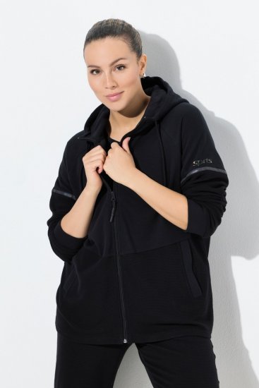 Ulla Popken Mix Fabric Reflective Trim Zip Hoodie Black - Hoodies & Sweatshirts - Kuschelige Sweatshirts & Strick