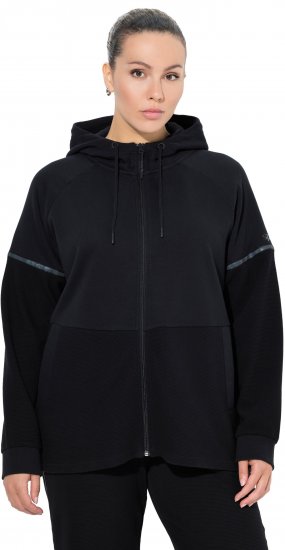 Ulla Popken Mix Fabric Reflective Trim Zip Hoodie Black - Hoodies & Sweatshirts - 