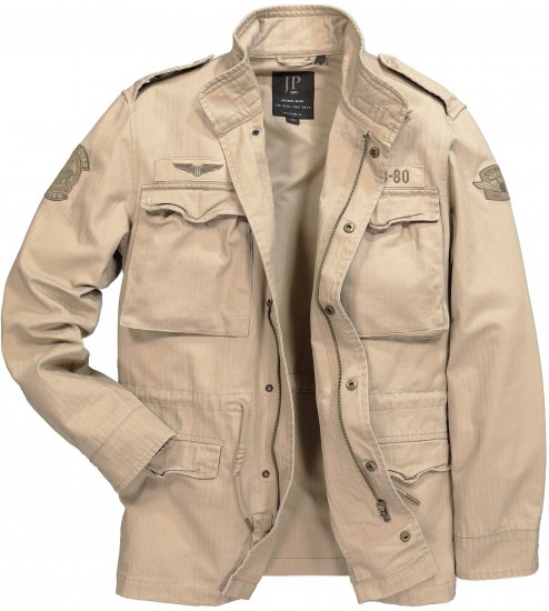 JP1880 Field Jacket with Badges Vintage Look Dark Beige - Herren jacken - Herren Jacken in großen Größen