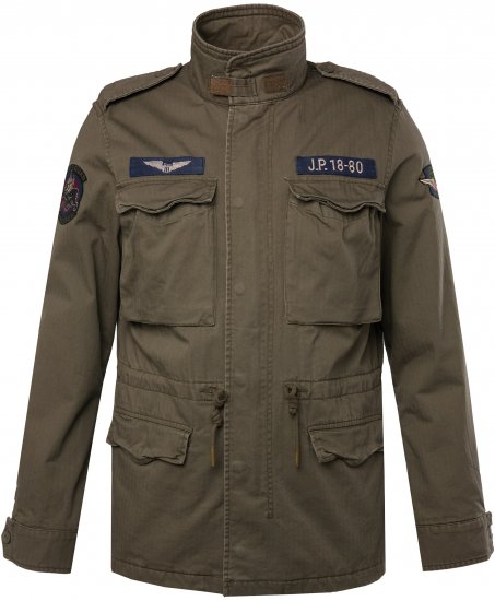JP1880 Field Jacket with Badges Vintage Look Moss Green - Herren jacken - Herren Jacken in großen Größen