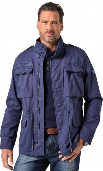 JP1880 Field Jacket with Badges Vintage Look Light Azure Blue - Herren jacken - Herren Jacken in großen Größen