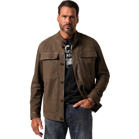 JP1880 Leather Jacket Lambskin Suede Brown - Herren jacken - Herren Jacken in großen Größen