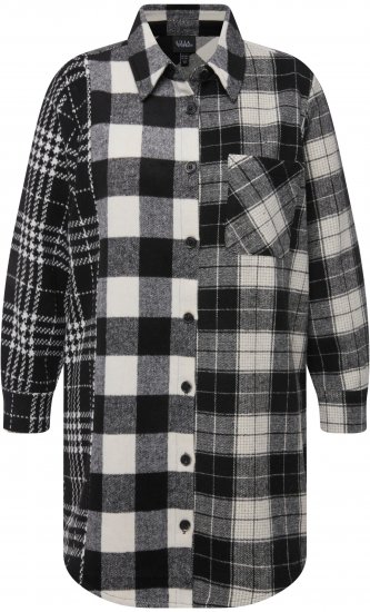 Ulla Popken Mixed Plaid Long Sleeve Button Down Shacket Black - Jacken - 
