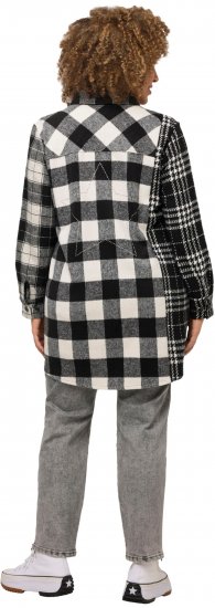 Ulla Popken Mixed Plaid Long Sleeve Button Down Shacket Black - Jacken - 