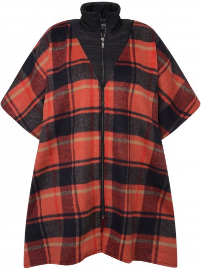 Ulla Popken Oversized Plaid Wing Collar Poncho Red Orange - Jacken - Damenjacken in großen Größen