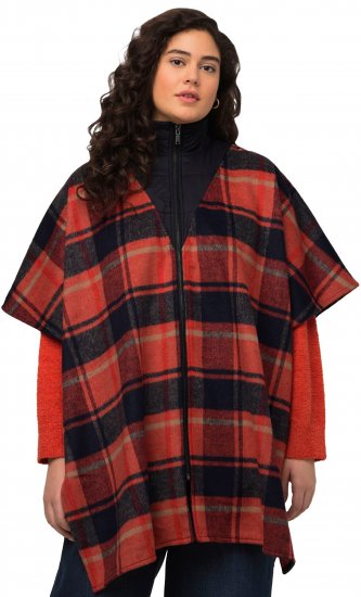 Ulla Popken Oversized Plaid Wing Collar Poncho Red Orange - Jacken - Damenjacken in großen Größen