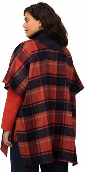 Ulla Popken Oversized Plaid Wing Collar Poncho Red Orange - Jacken - Damenjacken in großen Größen