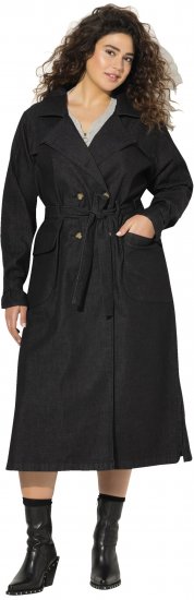 Ulla Popken Denim Acid Wash Trench Coat Black - Jacken - 
