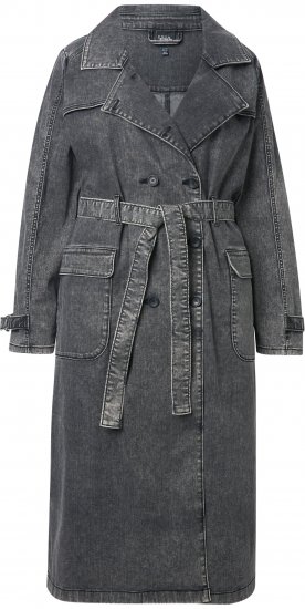 Ulla Popken Denim Acid Wash Trench Coat Grey Denim - Jacken - 