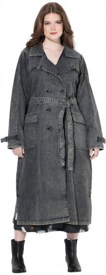 Ulla Popken Denim Acid Wash Trench Coat Grey Denim - Jacken - 