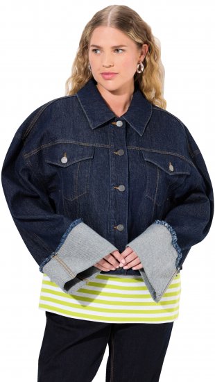 Ulla Popken Stretch Fit Cropped Denim Jacket Rinsed Wash - Jacken - 