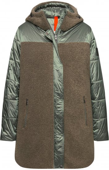 Ulla Popken Mixed Texture Fleece Quilted Jacket Olive - Jacken - 