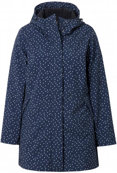 Ulla Popken Raindrop Print Longline Waterproof Jacket Navy - Jacken - 