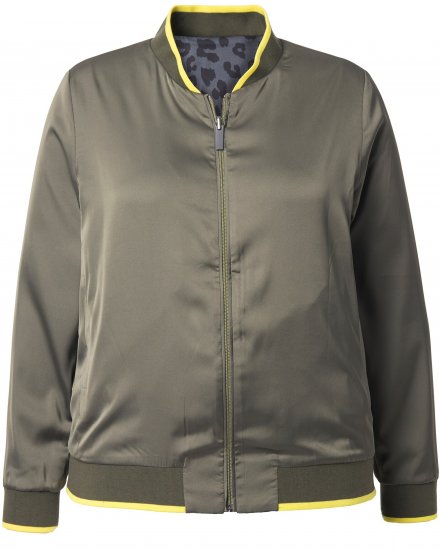 Ulla Popken Reversible Leopard Print College Collar Jacket Olive Grey - Jacken - Damenjacken in großen Größen