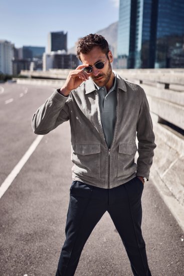 JP1880 Leather Jacket Lamskin Suede Grey - Herren jacken - Herren Jacken in großen Größen