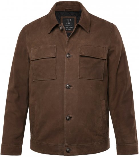 JP1880 Leather Jacket Nubuck Shirt Collar Brown - Herren jacken - Herren Jacken in großen Größen