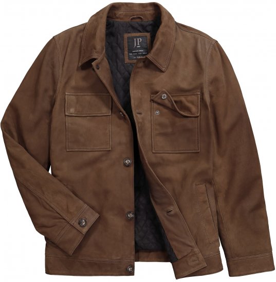 JP1880 Leather Jacket Nubuck Shirt Collar Brown - Herren jacken - Herren Jacken in großen Größen