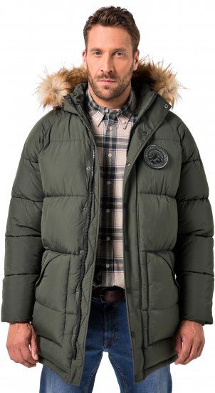 JP1880 Quilted Parka Lightweight and Warm with Faux Fur Hood Dark Green - Herren jacken - Herren Jacken in großen Größen