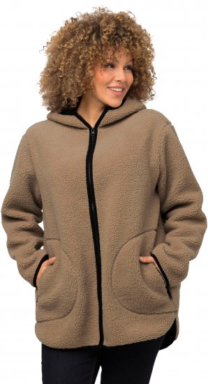 Ulla Popken Long Sleeve Hooded Teddy Jacket Putty - Jacken - 