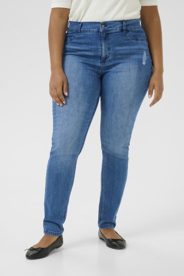 Kaffe Curve Laurina Jeans Washed/Destroyed Blue Denim - Jeans & Hosen in Großen Größen – Plus Size Damenmode - 