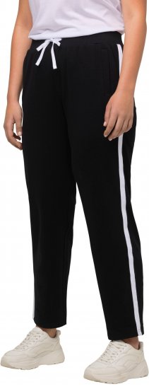 Ulla Popken Side Stripe Adjustable Drawstring Waist Joggers Black - Jeans & Hosen in Großen Größen – Plus Size Damenmode - 