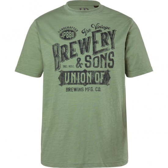JP1880 T-Shirt Short Sleeve Chest Print Eucalyptus Green - Herren-T-shirts - Herren-T-Shirts in großen Größen