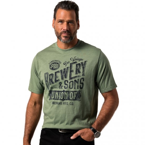 JP1880 T-Shirt Short Sleeve Chest Print Eucalyptus Green - Herren-T-shirts - Herren-T-Shirts in großen Größen